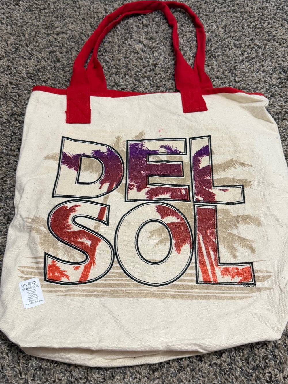 Del Sol Canvas Tote Bag with Red Handles